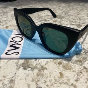 Toms Cat-Eye Matte Black Sunglasses with Dust Bag